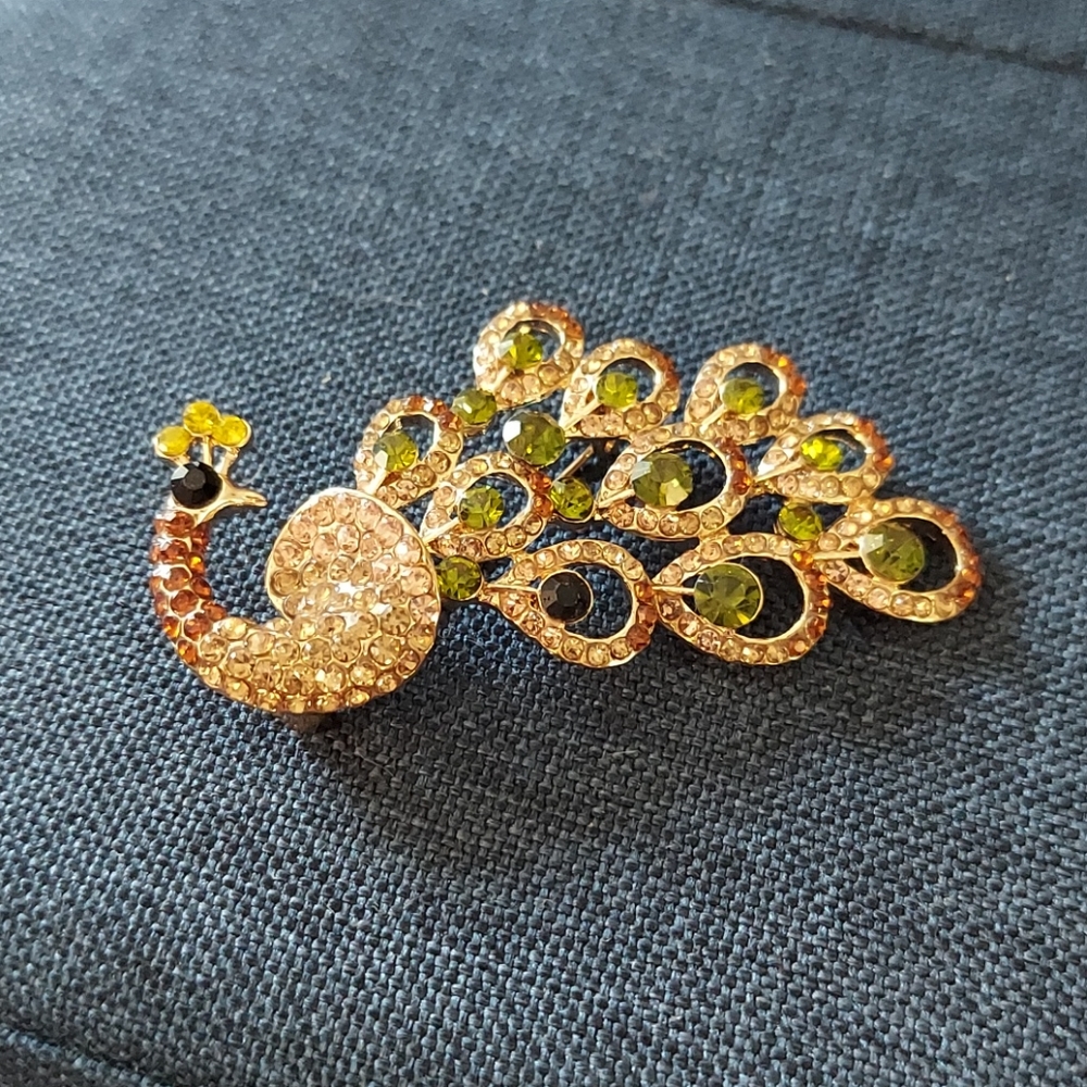 Crystal Peacock Brooch